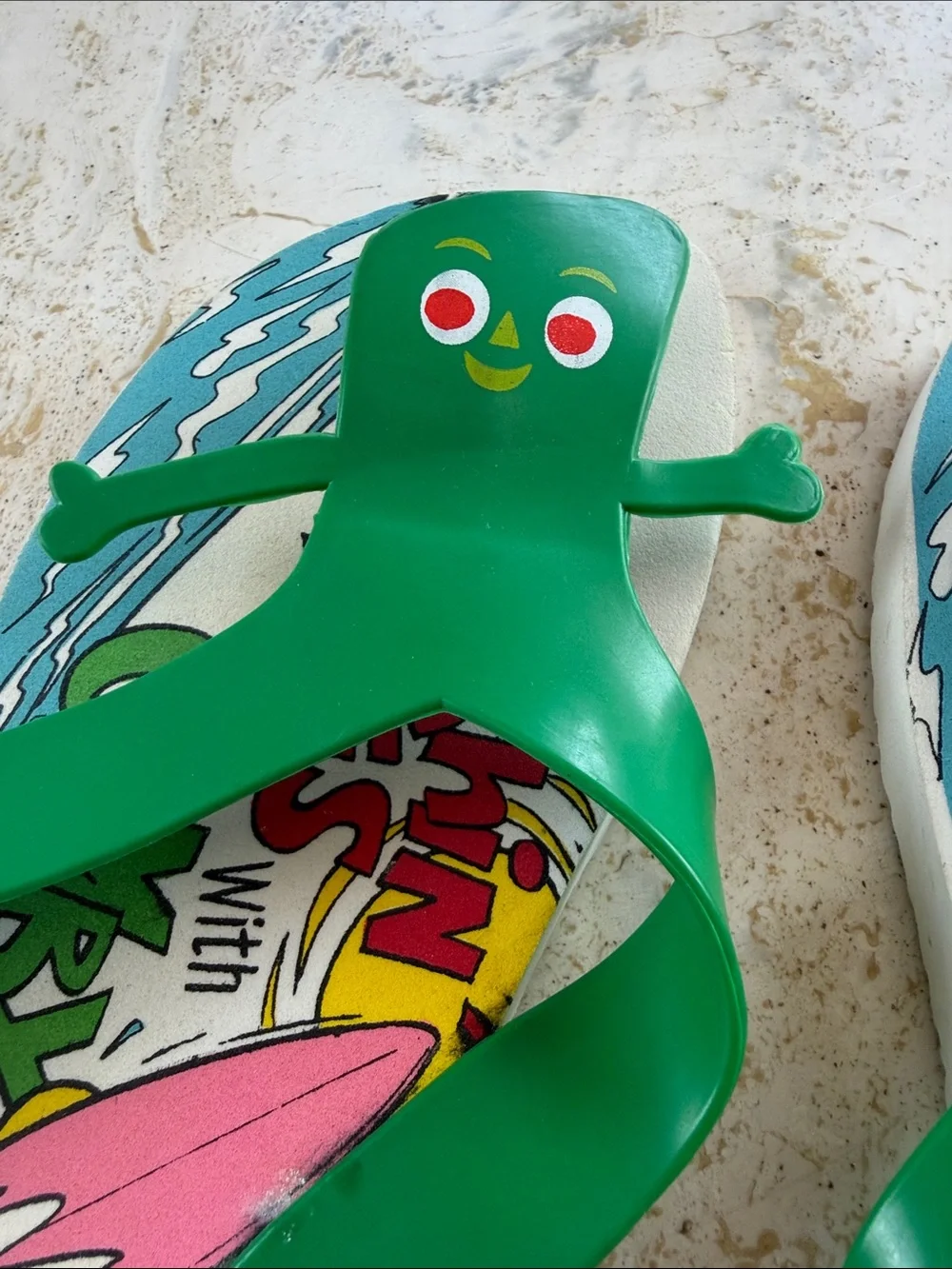 Vintage 1987 Gumby Flip Flops Adult Sz 9/10 Art Clokey Rare Retro Cartoon